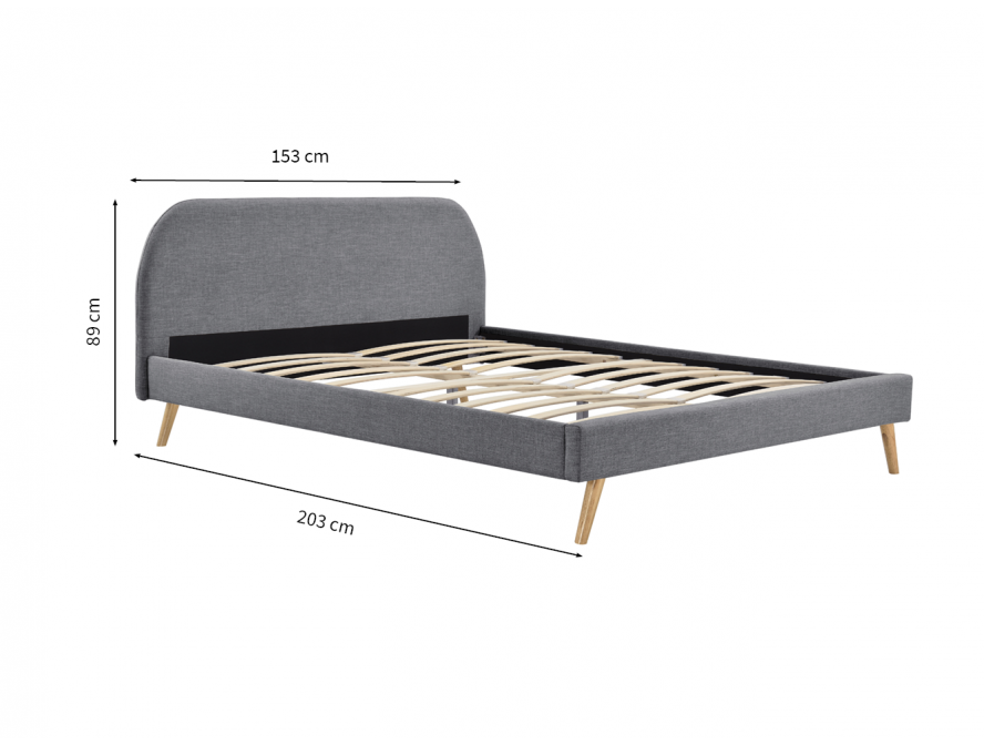 1202 - Cadre de lit scandinave avec tête de lit et sommier à lattes en tissu
