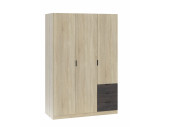 Armoire industrielle 3 portes bois + 3 tiroirs gris L121 x H180 cm