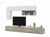 Meuble TV 2 portes L260cm et étagère murale blanc L210 cm