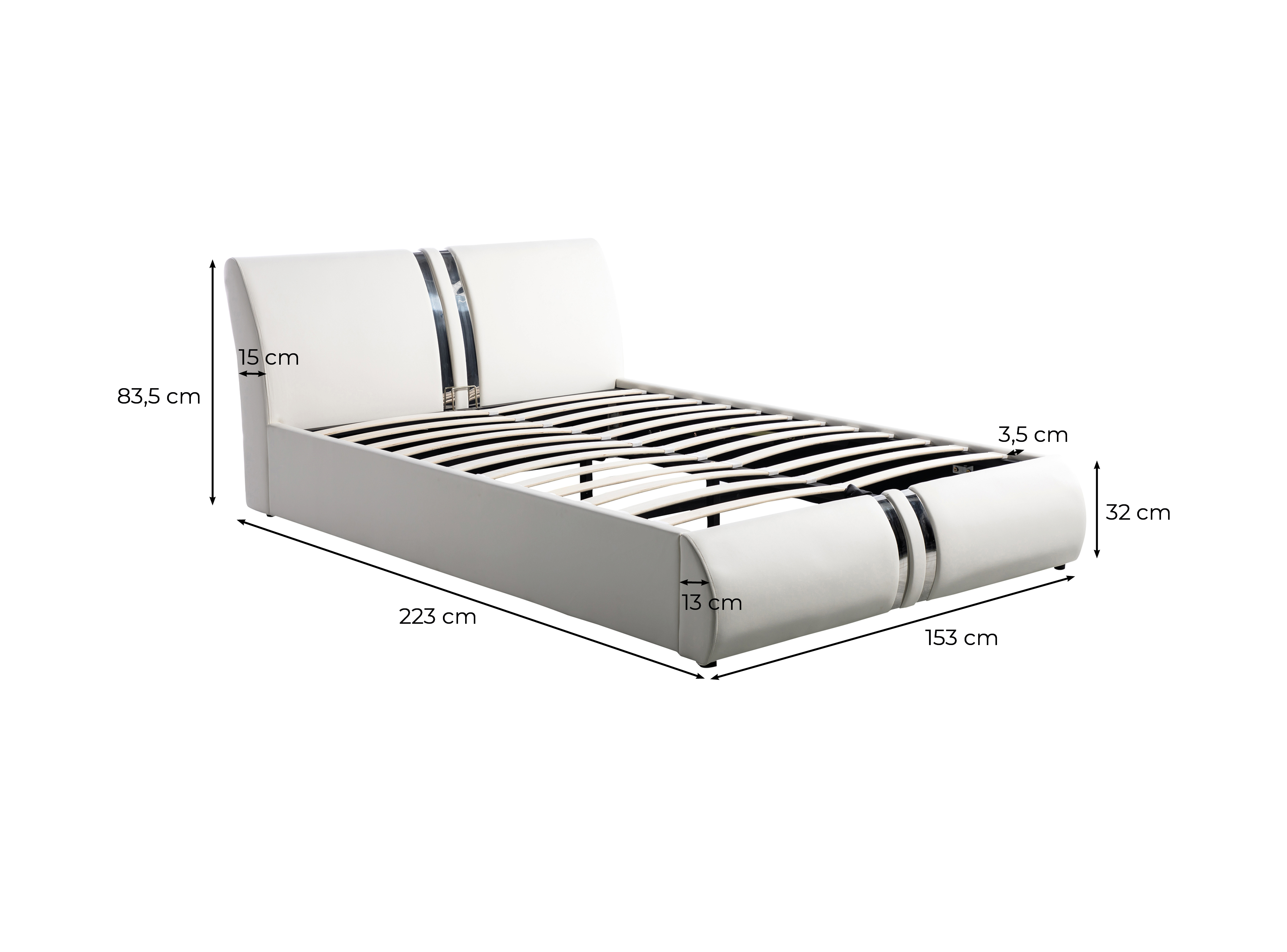 DOHA - Cadre de lit avec tête de lit et sommier à lattes et coffre de rangement en simili