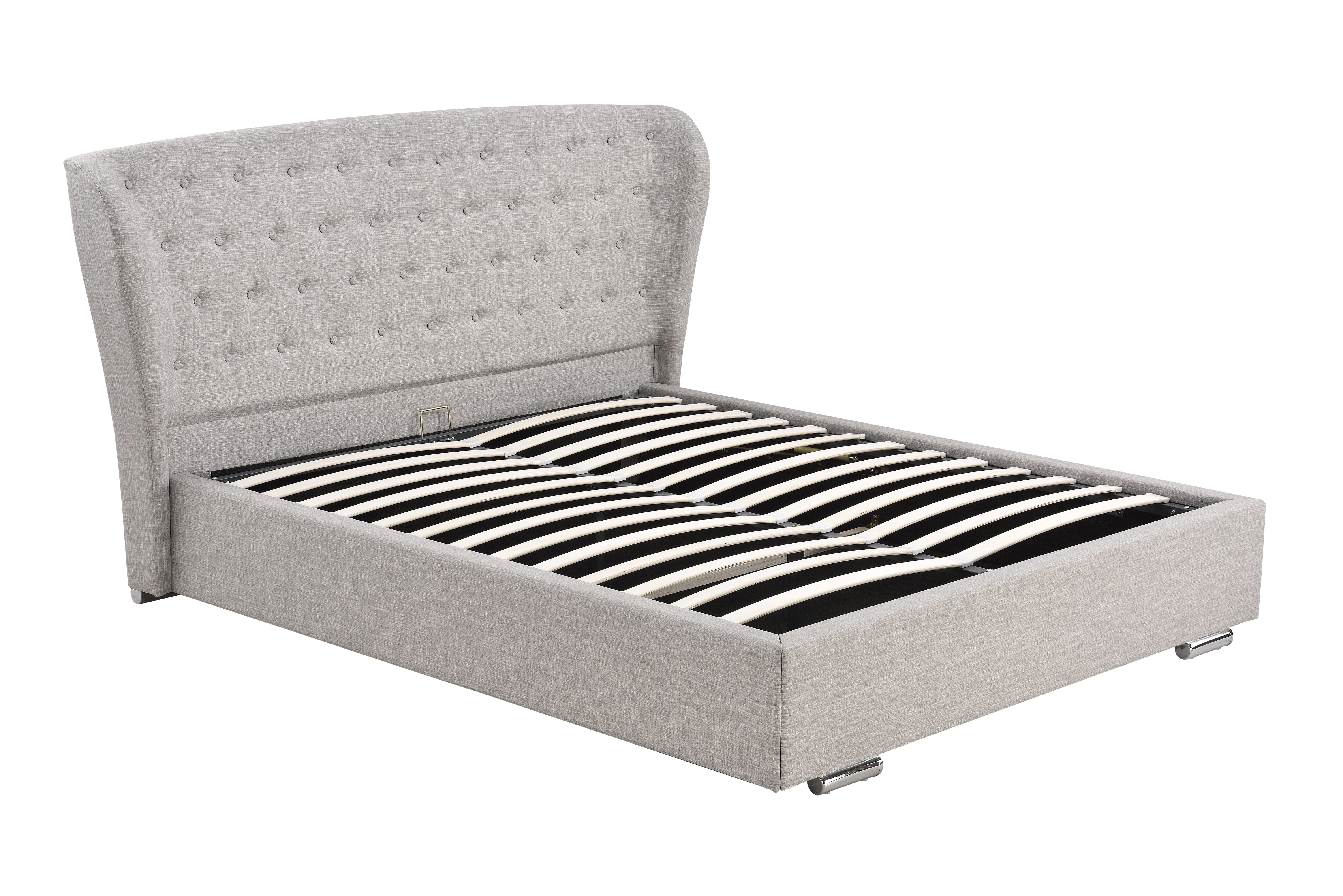 1292- Cadre de lit avec tête de lit et sommier à lattes et coffre de rangement en tissu